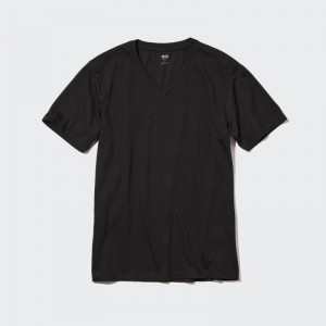 Black Men Uniqlo Supima® Cotton V-neck Short-sleeve (2022 Edition) T Shirts | USA RHNFZ-9204