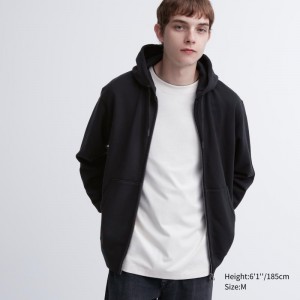 Black Men Uniqlo Sweat Long-sleeve Full-zip Hoodie | USA TOEPW-4125