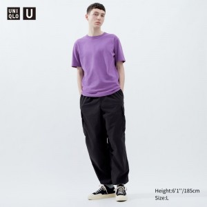 Black Men Uniqlo U Wide-fit Parachute Cargo Pants | USA YAJKE-3602