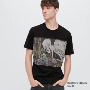 Black Men Uniqlo Ukiyo-e Ut (Short-sleeve Graphic) T Shirts | USA PFEWR-8263