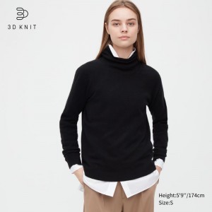 Black Women Uniqlo 3d Knit Cashmere Turtleneck Long-sleeve Sweaters | USA IMFRC-4956