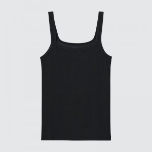 Black Women Uniqlo Airism Ribbed Sleeveless (Silk Blend) Tops | USA QWBGK-6893