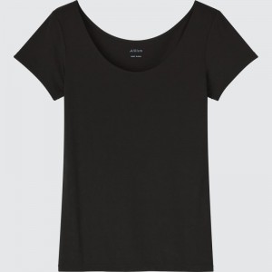 Black Women Uniqlo Airism Scoop Neck Short-sleeve T Shirts | USA IWUFB-0314