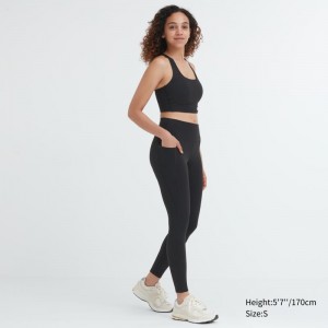 Black Women Uniqlo Airism Uv Protection Pocketed Soft Leggings | USA SMKAJ-8164