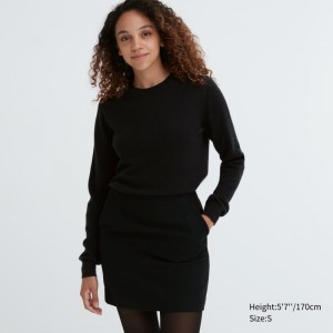 Black Women Uniqlo Cashmere Crew Neck Long-sleeve Sweaters | USA QJUYP-6974