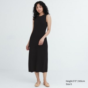 Black Women Uniqlo Cotton Blend Knit Sleeveless Dress | USA TSNHI-1278