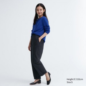 Black Women Uniqlo Cotton Relaxed Ankle Pants | USA PDRLM-0149