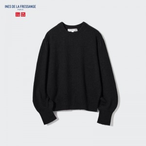 Black Women Uniqlo Crew Neck Puff Long Sleeve (Ines De La Fressange) Sweaters | USA QZRWX-6759