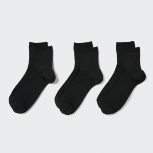 Black Women Uniqlo Crew Ribbed (3 Pairs) Socks | USA IFEBO-8729