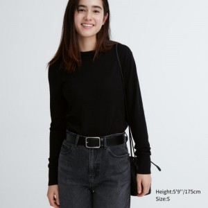 Black Women Uniqlo Extra Fine Merino Crew Neck Sweaters | USA BDWHU-4289