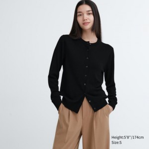 Black Women Uniqlo Extra Fine Merino Crew Neck Cardigan | USA ZWRJE-0657