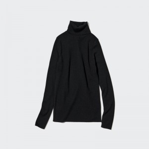 Black Women Uniqlo Extra Fine Merino Ribbed Turtleneck Long-sleeve Sweaters | USA LCFPM-5034