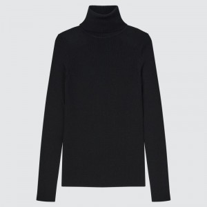 Black Women Uniqlo Extra Fine Merino Ribbed Turtleneck Sweaters | USA XWBDN-9065