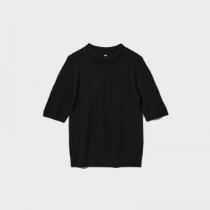 Black Women Uniqlo Extra Fine Merino Ribbed Half-sleeve Short Sweaters | USA CBTKJ-7984