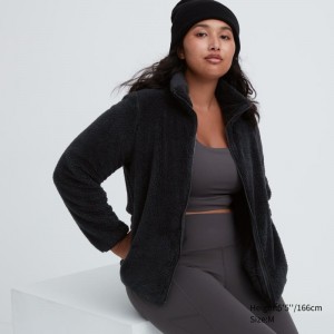 Black Women Uniqlo Fluffy Yarn Fleece Full-zip Jackets | USA GBPRU-1274