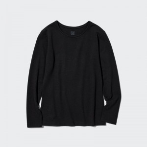 Black Women Uniqlo Heattech Cotton Crew Neck Long-sleeve (Extra Warm) T Shirts | USA DSGWO-9728