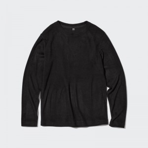 Black Women Uniqlo Heattech Fleece Crew Neck Long-sleeve T Shirts | USA MTWSH-0852