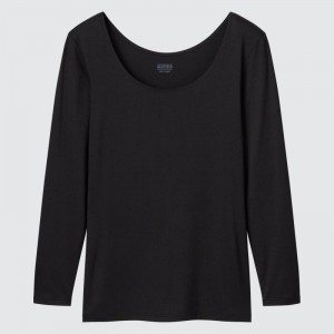 Black Women Uniqlo Heattech Scoop Neck Long-sleeve T Shirts | USA VYMSR-5891