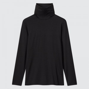 Black Women Uniqlo Heattech Turtleneck Long-sleeve T Shirts | USA PJDGF-2980