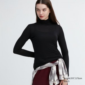 Black Women Uniqlo Heattech Ultra Light Turtleneck Long-sleeve T Shirts | USA QYMPC-1032