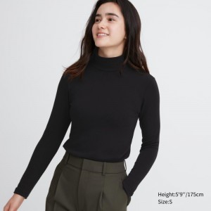 Black Women Uniqlo Heattech Ultra Warm High Neck T Shirts | USA QXJFV-9876