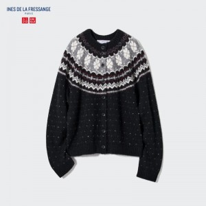 Black Women Uniqlo Jacquard Crew Neck Long-sleeve (Ines De La Fressange) Cardigan | USA OIRWU-3206