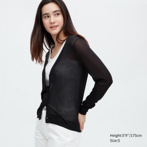 Black Women Uniqlo Light V-neck Long-sleeve Cardigan | USA XUTLA-2781