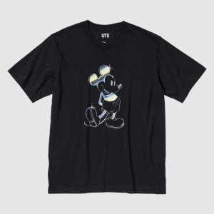 Black Women Uniqlo Mickey Stands Ut (Short Sleeve Graphic) T Shirts | USA PSMUX-1579