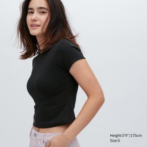 Black Women Uniqlo Mini Short-sleeve T Shirts | USA EOWSV-6521