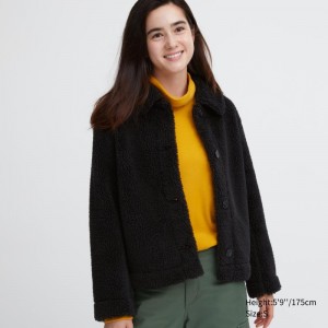 Black Women Uniqlo Pile-lined Fleece Jackets | USA IZNQE-6842