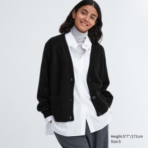 Black Women Uniqlo Souffle Yarn Short Cardigan | USA QWLJF-4608