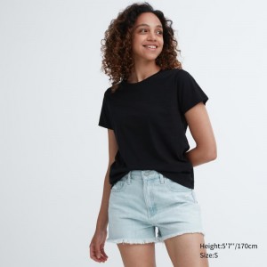 Black Women Uniqlo Supima® Cotton Crew Neck Short-sleeve T Shirts | USA FIOHG-0614