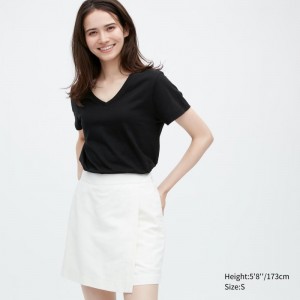 Black Women Uniqlo Supima® Cotton V-neck Short-sleeve T Shirts | USA LSAZJ-9214