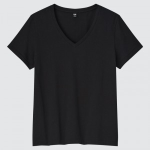 Black Women Uniqlo Supima® Cotton V-neck Short-sleeve T Shirts | USA FYORP-9524