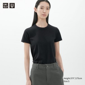 Black Women Uniqlo U Crew Neck Short-sleeve T Shirts | USA ESZIT-3127