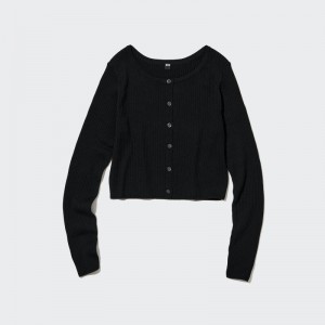 Black Women Uniqlo Uv Protection Crew Neck Cropped Cardigan | USA PWNBL-0962