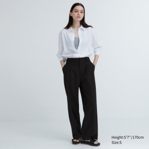 Black Women Uniqlo Wide-fit Pleated Pants | USA SJFWL-7236