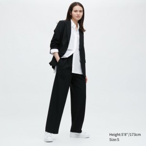 Black Women Uniqlo Wide-fit Pleated (Tall) Pants | USA FNJZT-5276