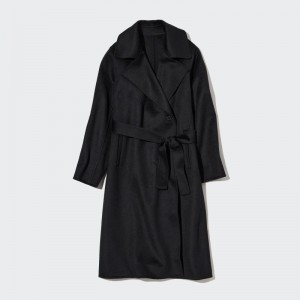 Black Women Uniqlo Wool Blend Long Coats | USA BPAOR-1052