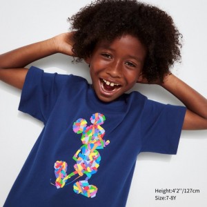 Blue Kids Uniqlo Mickey Stands Ut (Short Sleeve Graphic) T Shirts | USA BKJYH-5182