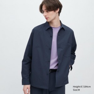 Blue Men Uniqlo Airsense Shirt (Seersucker)(Ultra Light Shirt) Jackets | USA HNZTY-0625