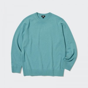 Blue Men Uniqlo Cashmere Crew Neck Long-sleeve Sweaters | USA RHZYK-1420