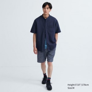 Blue Men Uniqlo Chambray Stretch Easy (8") Shorts | USA ETSXN-3758