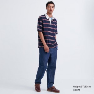 Blue Men Uniqlo Cotton Relaxed Ankle (Denim) Pants | USA WVQNF-8705