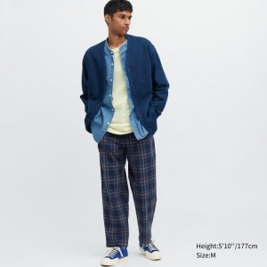 Blue Men Uniqlo Cotton Relaxed Ankle Pants | USA RFCAS-7240