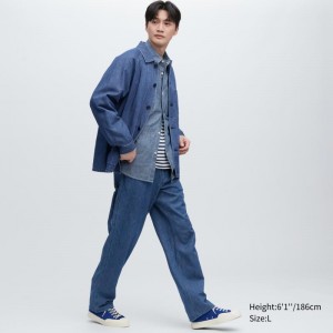 Blue Men Uniqlo Denim Work (Cotton Linen) Pants | USA HNADM-4287