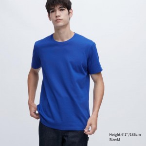 Blue Men Uniqlo Dry Crew Neck Short-sleeve Color T Shirts | USA XINJT-0428