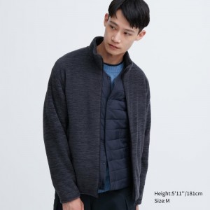 Blue Men Uniqlo Fleece Full-zip Long Sleeve Jackets | USA UOBWF-7958