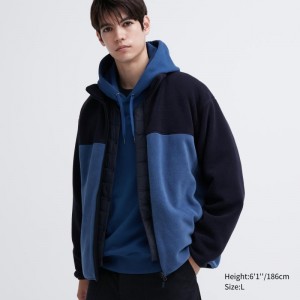 Blue Men Uniqlo Fleece Long Sleeve Full-zip Jackets | USA VRWXH-1907