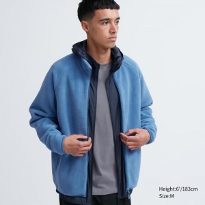 Blue Men Uniqlo Fleece Long-sleeve Full-zip Jackets | USA THWYP-3245